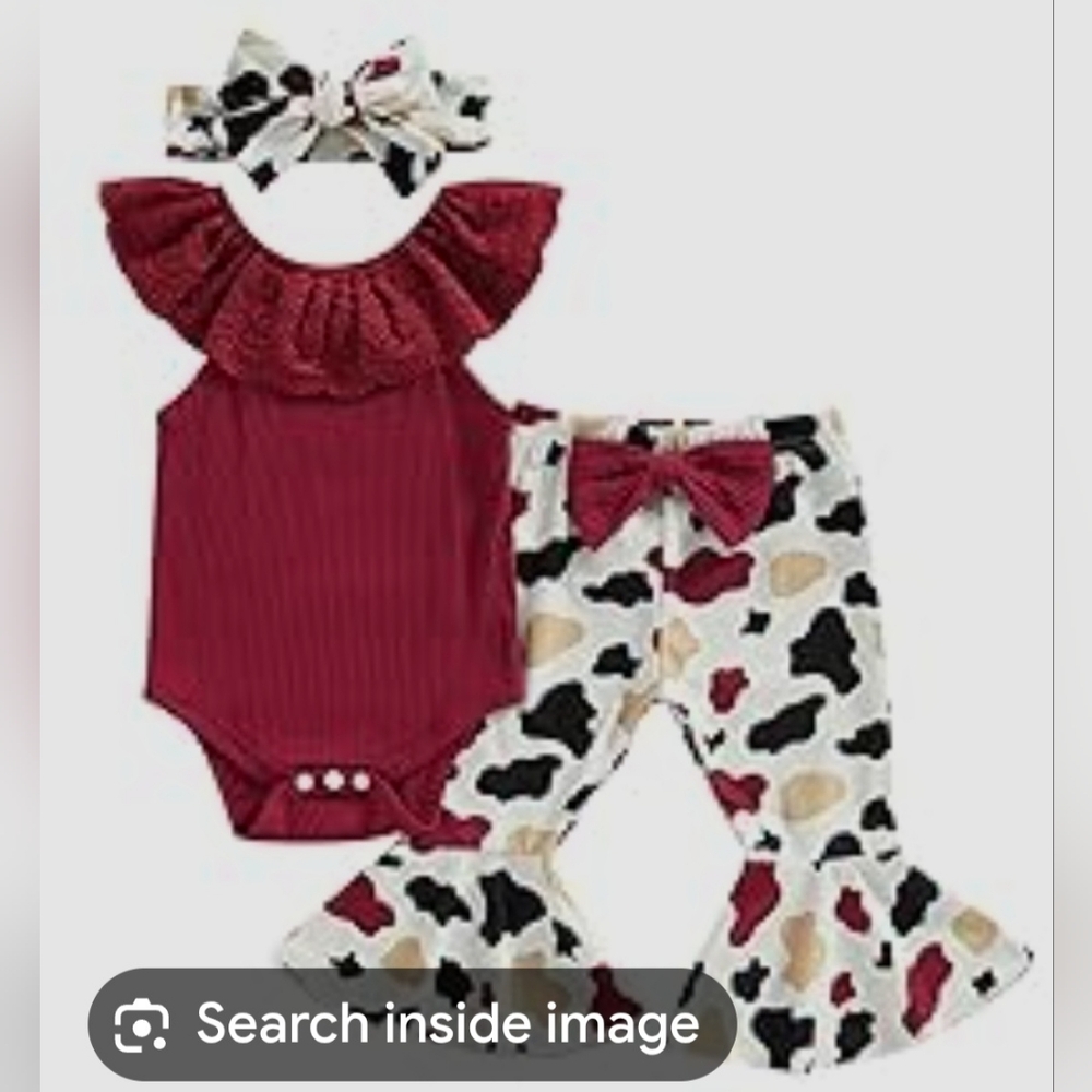 Baby Cowgirl Red Bodysuit and Patterned Pants Set